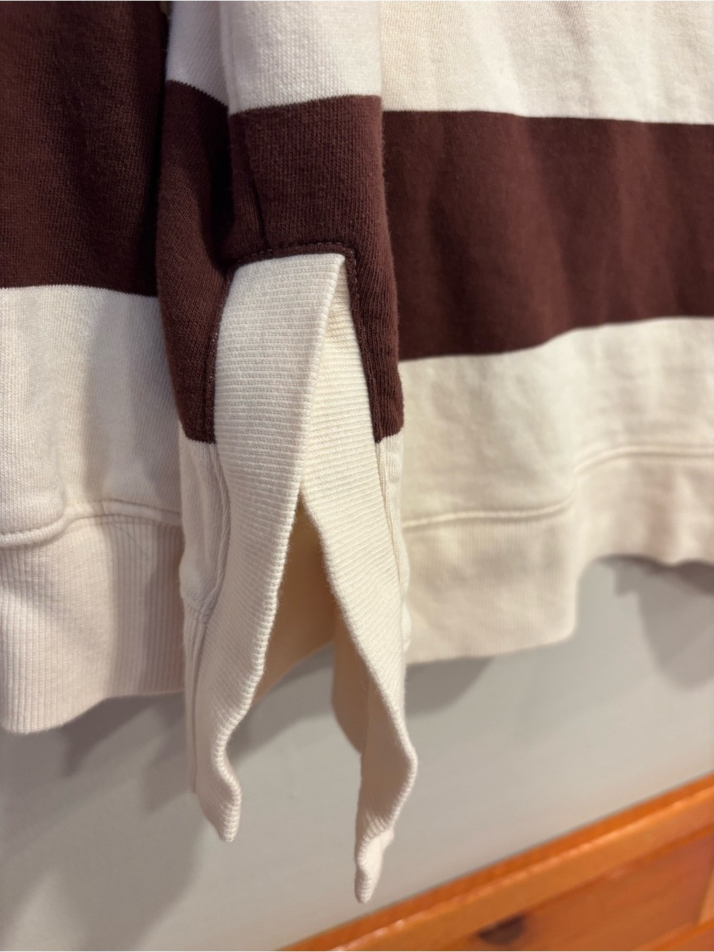 Z Supply Rugby Brown Stripe 100% Cotton Brushed Fleece Henley Women's Medium - Picture 6 of 9